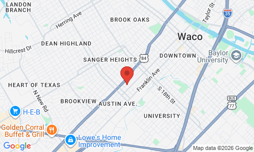Google map image of our location in 2300 Columbus Avenue  Waco, TX
