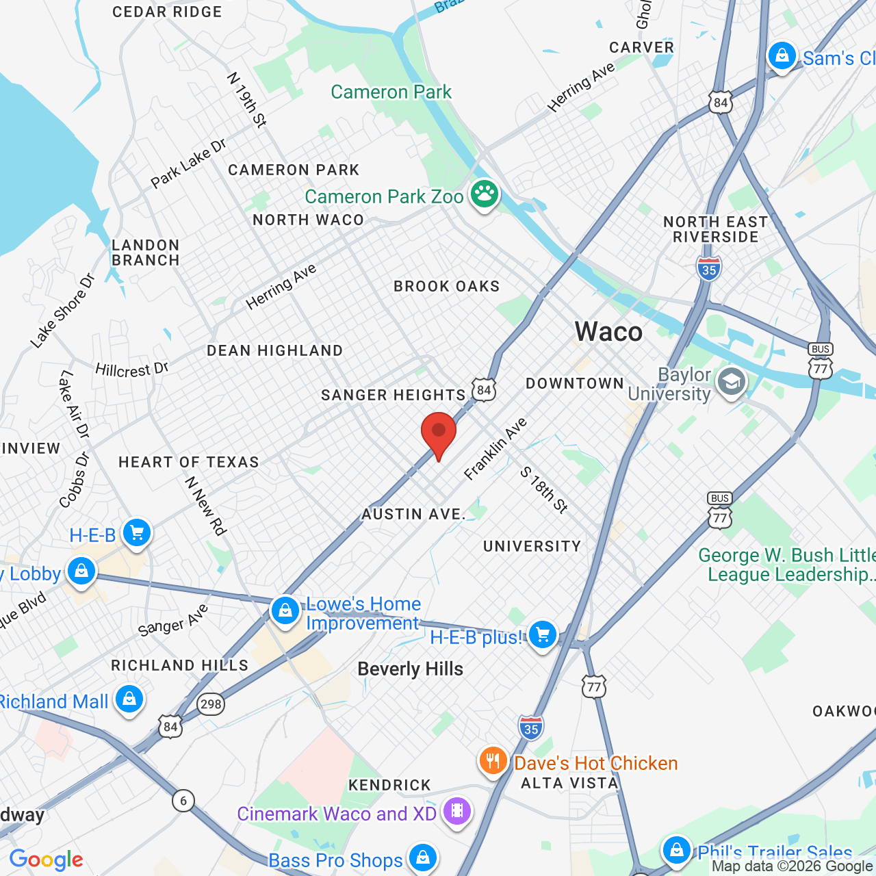 Google map image of our location in 2300 Columbus Avenue Waco, TX